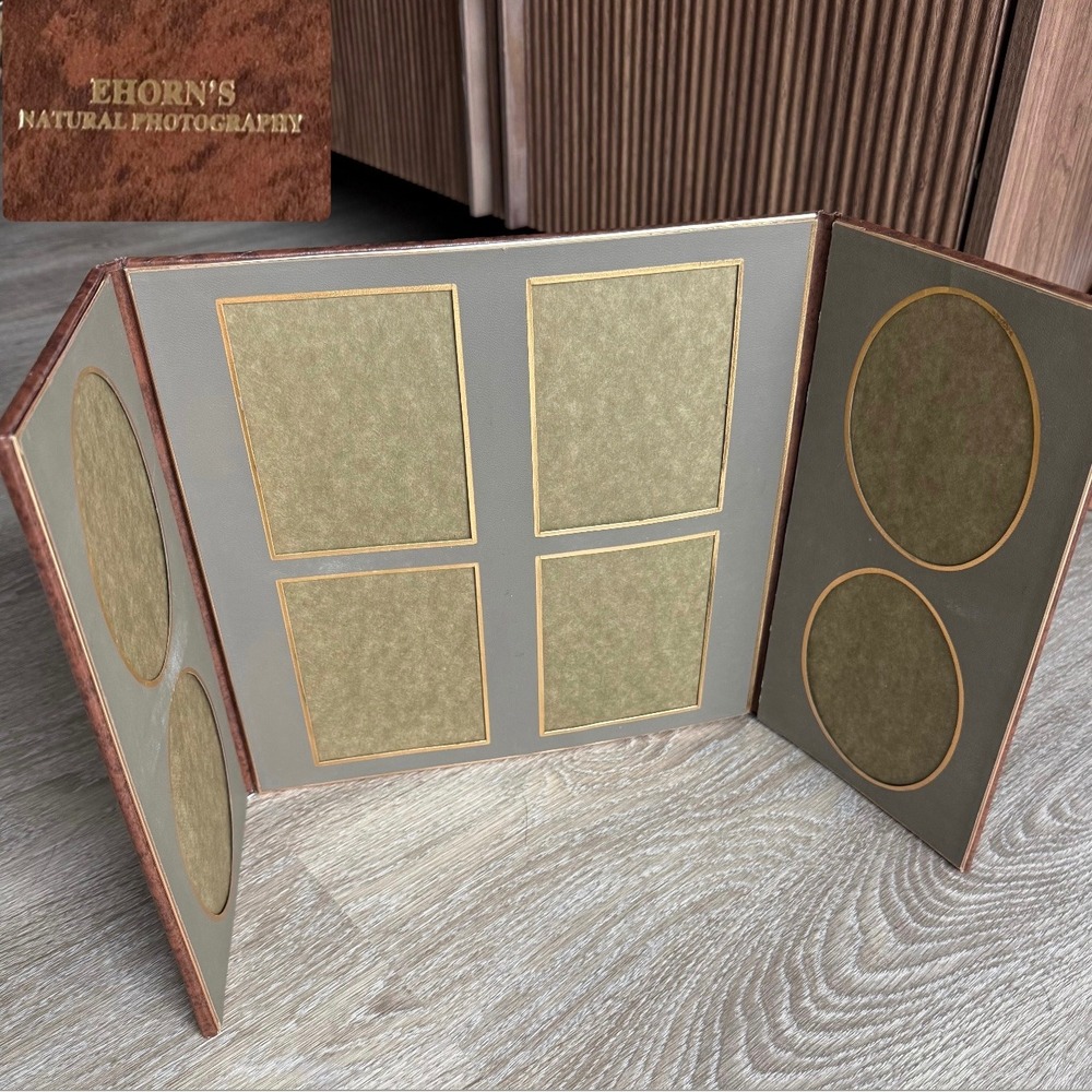 Vintage Ehorns Natural Photography Brown Folding Triptych 8 Photo Display Folder